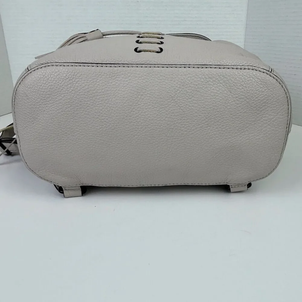 Rebecca Minkoff Moto Backpack Whipstitch Tassel Bag Putty Beige Leather Purse